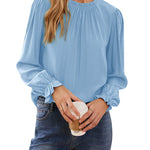 Women's Frill Mock Neck Blouse Long Sleeve Ruffle Shirt Top Elegant Office Tops S-XXL - Zeagoo (Us Only)