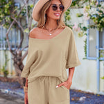Women's 2 Piece Cotton Linen Tracksuit Short Sleeve Casual Shorts Set V Neck Beach Outfits - Zeagoo (Us Only)