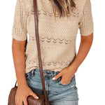 Zeagoo Women Short Sleeve Knit Openwork Pullover