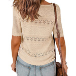 Zeagoo Women Short Sleeve Knit Openwork Pullover