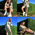 Women's 2 Piece Cotton Linen Tracksuit Short Sleeve Casual Shorts Set V Neck Beach Outfits - Zeagoo (Us Only)