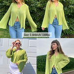 Women's Deep V Neck Shirt Button Front Blouse Bell Long Sleeve Tops - Zeagoo (Us Only)