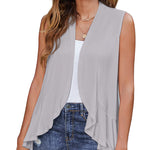 Women's Sleeveless Draped Open Front Cardigan Ruffles Hem Vest - Zeagoo (Us Only)