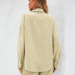 Womens 2 Piece Outfits Lounge Sets Cotton Linen Long Sleeve V-Neck Shirt and Mini Shorts With Pockets - Zeagoo (Us Only)