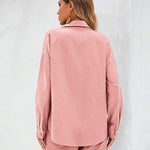 Womens 2 Piece Outfits Lounge Sets Cotton Linen Long Sleeve V-Neck Shirt and Mini Shorts With Pockets - Zeagoo (Us Only)