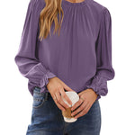 Women's Frill Mock Neck Blouse Long Sleeve Ruffle Shirt Top Elegant Office Tops S-XXL - Zeagoo (Us Only)
