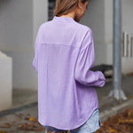 Womens Blouses Dressy Casual Long Sleeve Henley V-Neck Button Up Drop Shoulder Blouse Shirt Tops Relaxed Fit S-XXL - Zeagoo (Us Only)