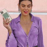 Women's Deep V Neck Shirt Button Front Blouse Bell Long Sleeve Tops - Zeagoo (Us Only)