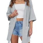 Women's Summer Cardigans 3/4 Sleeve Open Front Cardigan Duster Waffle Knit Kimono Swimsuit Cover Ups - Zeagoo (Us Only)