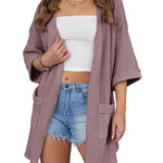 Women's Summer Cardigans 3/4 Sleeve Open Front Cardigan Duster Waffle Knit Kimono Swimsuit Cover Ups - Zeagoo (Us Only)