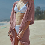 Women's Summer Cardigans 3/4 Sleeve Open Front Cardigan Duster Waffle Knit Kimono Swimsuit Cover Ups - Zeagoo (Us Only)
