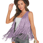 Women's Tassel Sleeveless Vest 70s Outfits for Women Hippie Clothes Fringe Jacket Cardigan S-XXL - Zeagoo (Us Only)