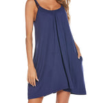 Women's Swimwear Coverups Tank Sundresses Beach Spaghetti Strap Dress Bikini Cover Up Swing Strap Dresses with Pockets - Zeagoo (Us Only)