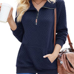 Womens Quilted Sweatshirts Quarter Zip Pullovers Lightweight Long Sleeve Stand Collar Tops with Kangaroo Pocket - Zeagoo (Us Only)