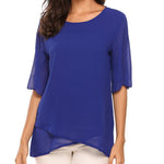 Womens Casual Scoop Neck Loose Top 3/4 Sleeve Chiffon Blouse Shirt Tops - Zeagoo (Us Only)