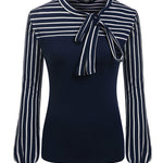 Zeagoo Bow Tie Neck Long Sleeve Shirts Work Tops