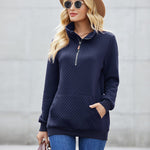 Womens Quilted Sweatshirts Quarter Zip Pullovers Lightweight Long Sleeve Stand Collar Tops with Kangaroo Pocket - Zeagoo (Us Only)