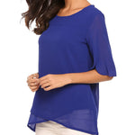 Womens Casual Scoop Neck Loose Top 3/4 Sleeve Chiffon Blouse Shirt Tops - Zeagoo (Us Only)