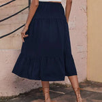 Women's Boho Elastic High Waist Ruffle A Line Swing Beach Long Maxi Skirt with Pockets - Zeagoo (Us Only)