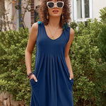 Women Summer Dresses Beach Floral Sleeveless Tshirt Sundress Pockets Casual Loose Flowy Tank Dress - Zeagoo (Us Only)