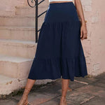 Women's Boho Elastic High Waist Ruffle A Line Swing Beach Long Maxi Skirt with Pockets - Zeagoo (Us Only)