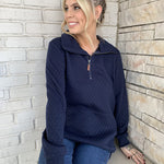 Womens Quilted Sweatshirts Quarter Zip Pullovers Lightweight Long Sleeve Stand Collar Tops with Kangaroo Pocket - Zeagoo (Us Only)