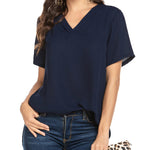 Women's Casual Tunic Summer Short Sleeve Chiffon Top Loose V Neck Dressy Office Work Shirt Blouse - Zeagoo (Us Only)