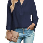 Womens Blouses Dressy Casual Long Sleeve Henley V-Neck Button Up Drop Shoulder Blouse Shirt Tops Relaxed Fit S-XXL - Zeagoo (Us Only)
