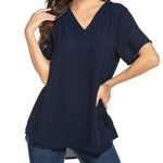 Women's Casual Tunic Summer Short Sleeve Chiffon Top Loose V Neck Dressy Office Work Shirt Blouse - Zeagoo (Us Only)