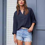 Womens Blouses Dressy Casual Long Sleeve Henley V-Neck Button Up Drop Shoulder Blouse Shirt Tops Relaxed Fit S-XXL - Zeagoo (Us Only)