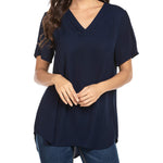 Women's Casual Tunic Summer Short Sleeve Chiffon Top Loose V Neck Dressy Office Work Shirt Blouse - Zeagoo (Us Only)
