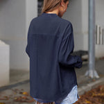 Womens Blouses Dressy Casual Long Sleeve Henley V-Neck Button Up Drop Shoulder Blouse Shirt Tops Relaxed Fit S-XXL - Zeagoo (Us Only)
