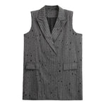 Ripped Loose Striped Suit Collar Vest Dress