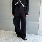 Tassel Belt Straight Irregular Patchwork Trousers