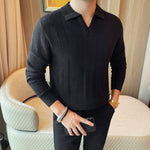 Lyocell V-neck Collared Slim Fit Knit Sweater