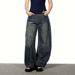 American Leopard Print Wide-leg Denim Scimitar Pants