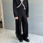 Tassel Belt Straight Irregular Patchwork Trousers