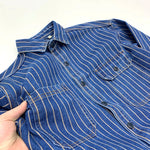 Vintage Distressed Washed Denim Striped Shirt