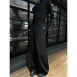 Straight High-waisted Draped Pleated Wide-leg Trousers