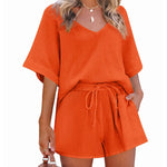 Women's 2 Piece Cotton Linen Tracksuit Short Sleeve Casual Shorts Set V Neck Beach Outfits - Zeagoo (Us Only)