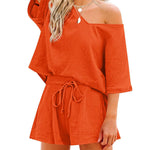 Women's 2 Piece Cotton Linen Tracksuit Short Sleeve Casual Shorts Set V Neck Beach Outfits - Zeagoo (Us Only)