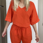 Women's 2 Piece Cotton Linen Tracksuit Short Sleeve Casual Shorts Set V Neck Beach Outfits - Zeagoo (Us Only)