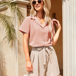 Zeagoo Women's Button Down Short Sleeve Blouse