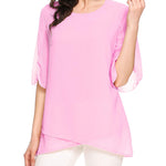 Womens Casual Scoop Neck Loose Top 3/4 Sleeve Chiffon Blouse Shirt Tops - Zeagoo (Us Only)