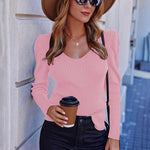 Zeagoo V Neck Sweaters Casual Puff Sleeve Pullover Sweater