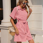 Women's Shirt Dress Button Down V Neck Blouse Short Roll-up Sleeve Tunic Tops with Pockets - Zeagoo (Us Only)
