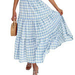 Women's Boho Elastic High Waist Ruffle A Line Swing Beach Long Maxi Skirt with Pockets - Zeagoo (Us Only)