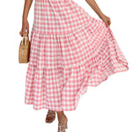 Women's Boho Elastic High Waist Ruffle A Line Swing Beach Long Maxi Skirt with Pockets - Zeagoo (Us Only)