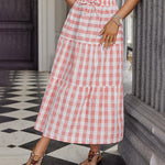Women's Boho Elastic High Waist Ruffle A Line Swing Beach Long Maxi Skirt with Pockets - Zeagoo (Us Only)