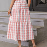 Women's Boho Elastic High Waist Ruffle A Line Swing Beach Long Maxi Skirt with Pockets - Zeagoo (Us Only)